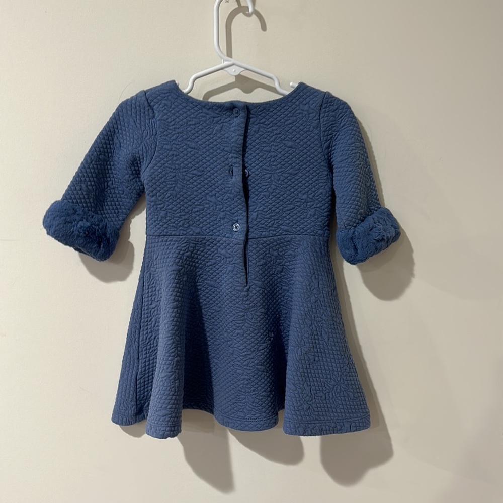 • Janie and Jack • Little Girls FLORAL JACQUARD FAUX FUR CUFF DRESS Blue - Picture 4 of 4